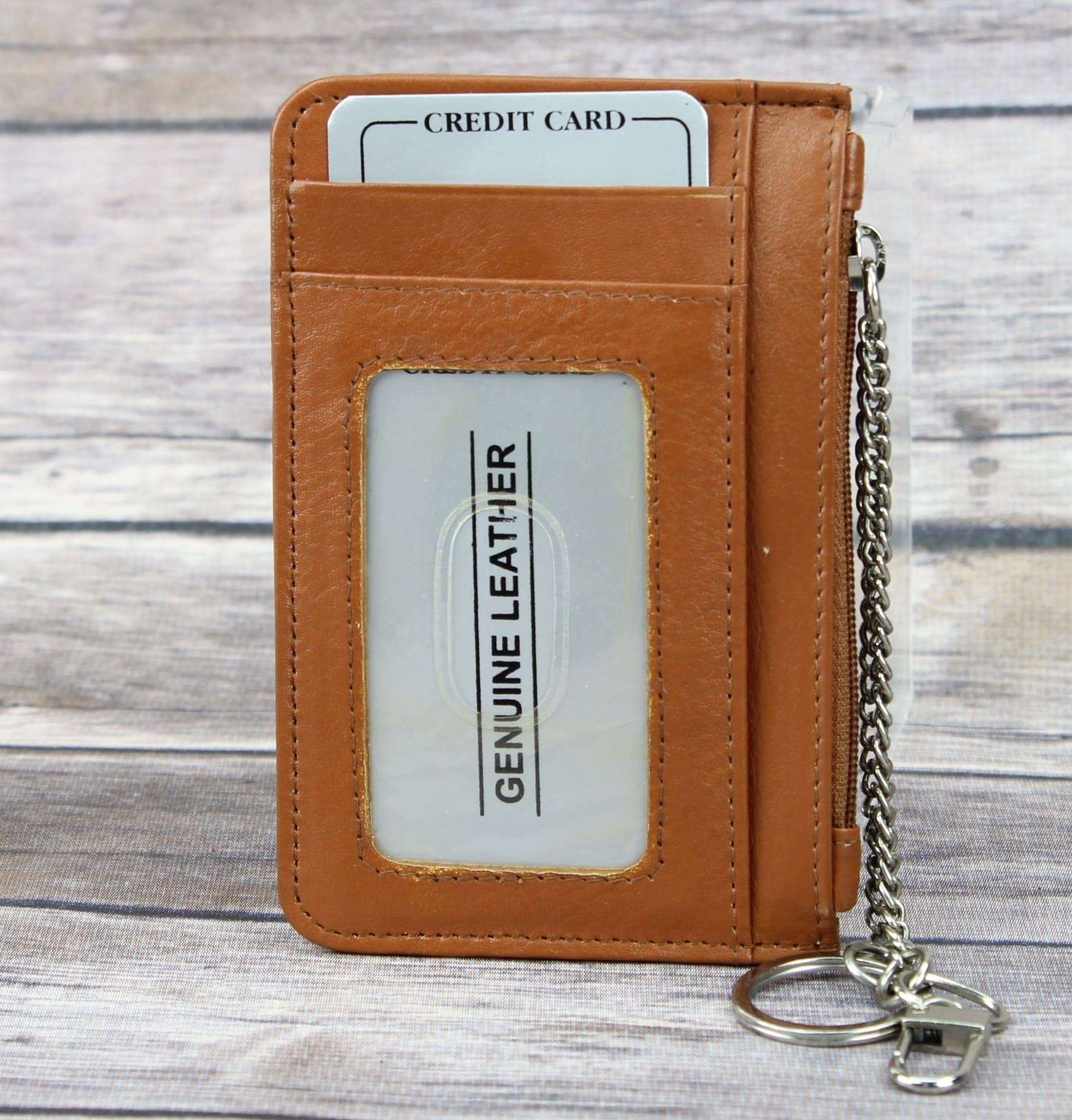 Slim Credit Card Wallet with Chain Tan Mingus Leather Studio